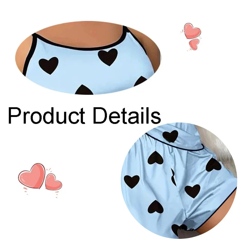 Women'S Pajama Set Pajamas T-Shirts Shorts Pink Heart-Shaped Print round Neck T-Shirt Ice Silk Top Comfortable Casual Summer 